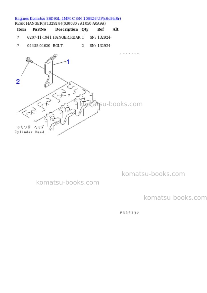 Komatsu S6D95L-1MM-C S/N 106426-UP Parts catalog cover Page 2