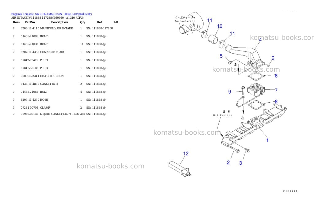 Komatsu S6D95L-1MM-C S/N 106426-UP Parts catalog cover Page 5