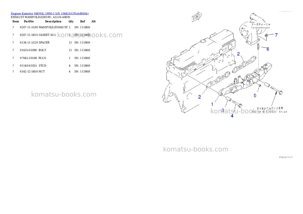 Komatsu S6D95L-1MM-C S/N 106426-UP Parts catalog cover Page 8