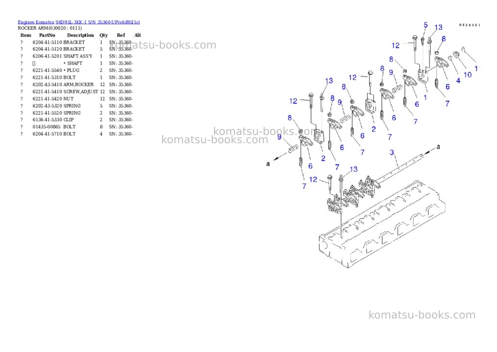 Komatsu s6d95l-1kk-1 s/n 35360-up Parts catalog cover