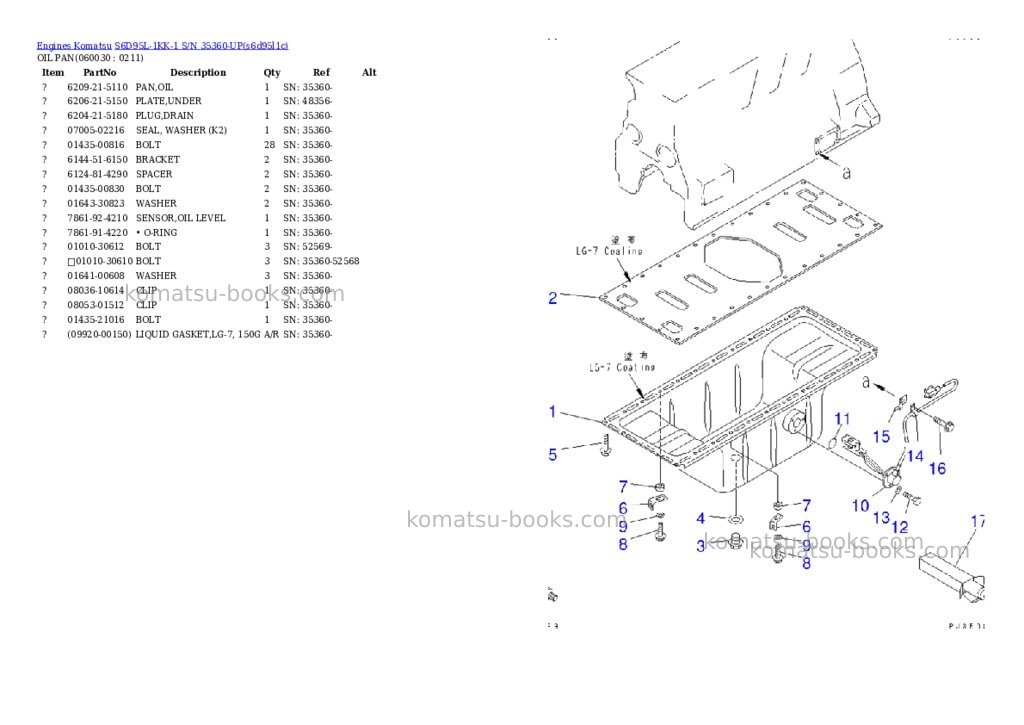 Komatsu s6d95l-1kk-1 s/n 35360-up Parts catalog cover Page 10