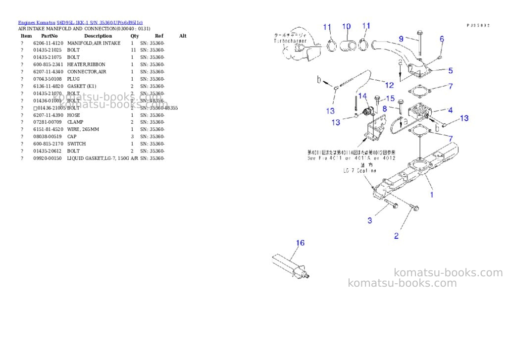 Komatsu s6d95l-1kk-1 s/n 35360-up Parts catalog cover Page 3