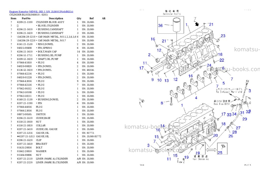 Komatsu s6d95l-1kk-1 s/n 35360-up Parts catalog cover Page 8
