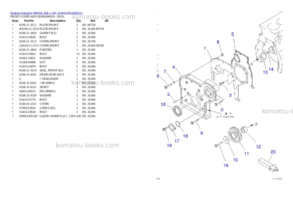 Komatsu s6d95l-1kk-1 s/n 35360-up Parts catalog cover Page 9