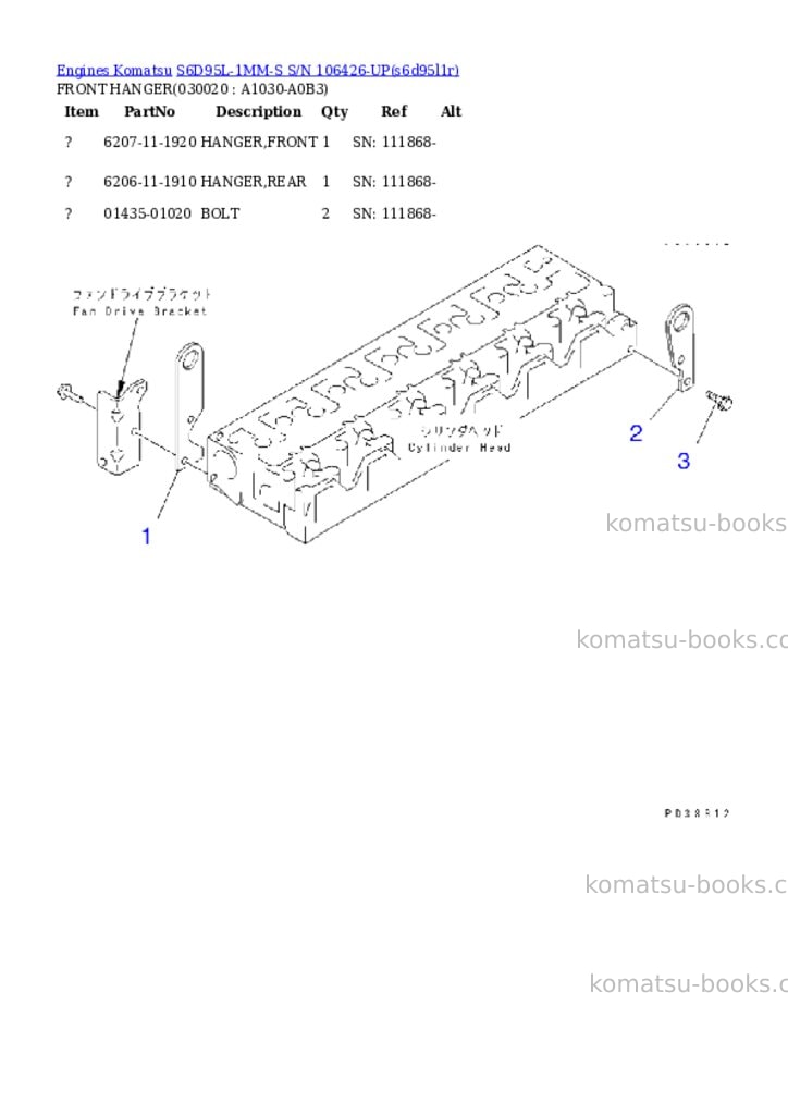 Komatsu s6d95l-1mm-s s/n 106426-up Parts catalog cover