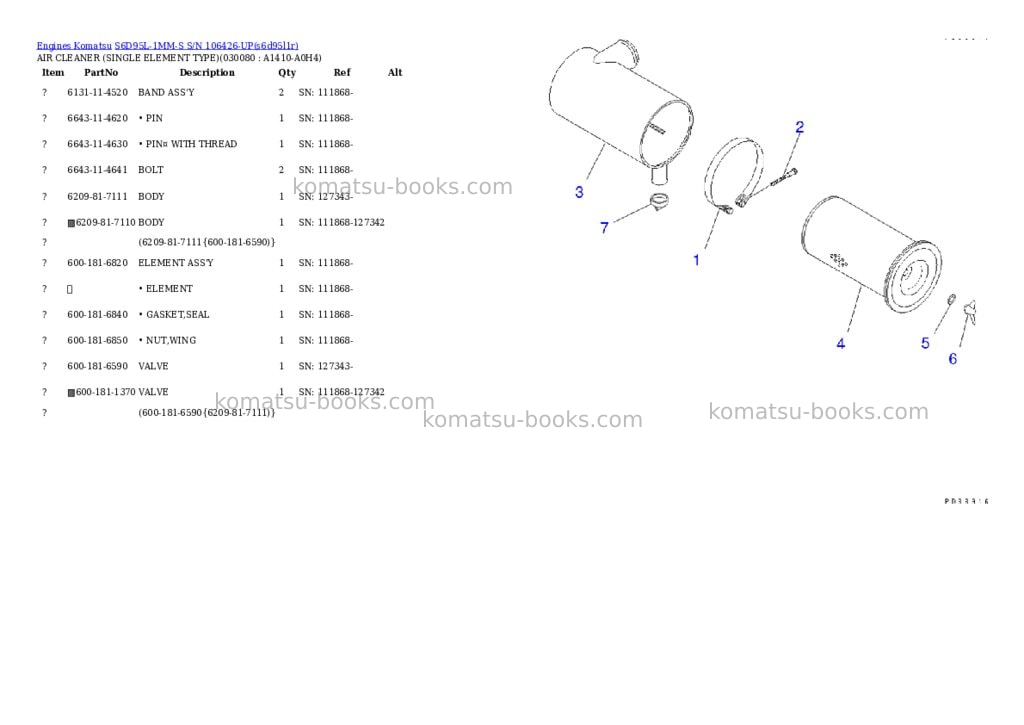 Komatsu s6d95l-1mm-s s/n 106426-up Parts catalog cover Page 6