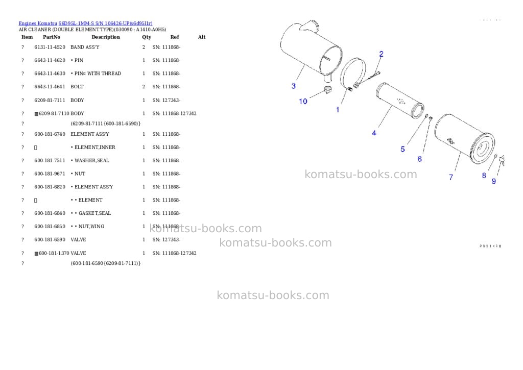 Komatsu s6d95l-1mm-s s/n 106426-up Parts catalog cover Page 7