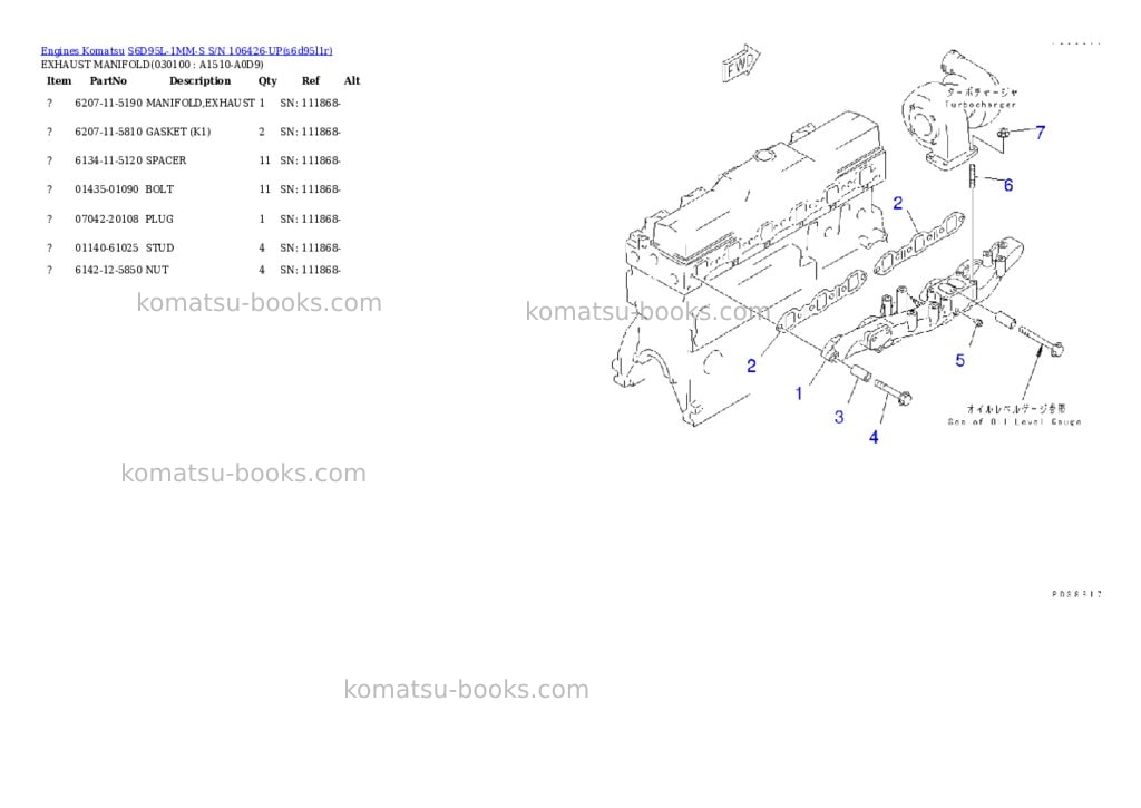 Komatsu s6d95l-1mm-s s/n 106426-up Parts catalog cover Page 8
