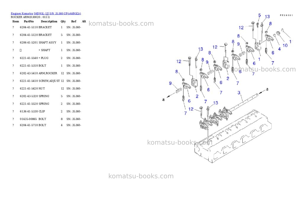 Komatsu s6d95l-1jj s/n 35360-up Parts catalog cover