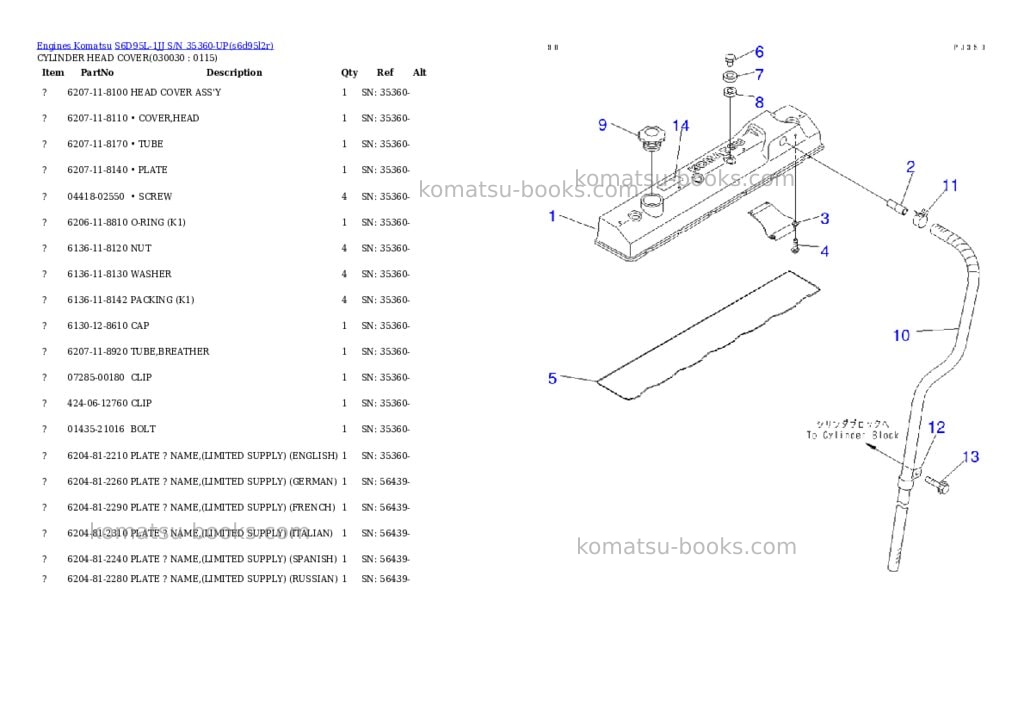 Komatsu s6d95l-1jj s/n 35360-up Parts catalog cover Page 2