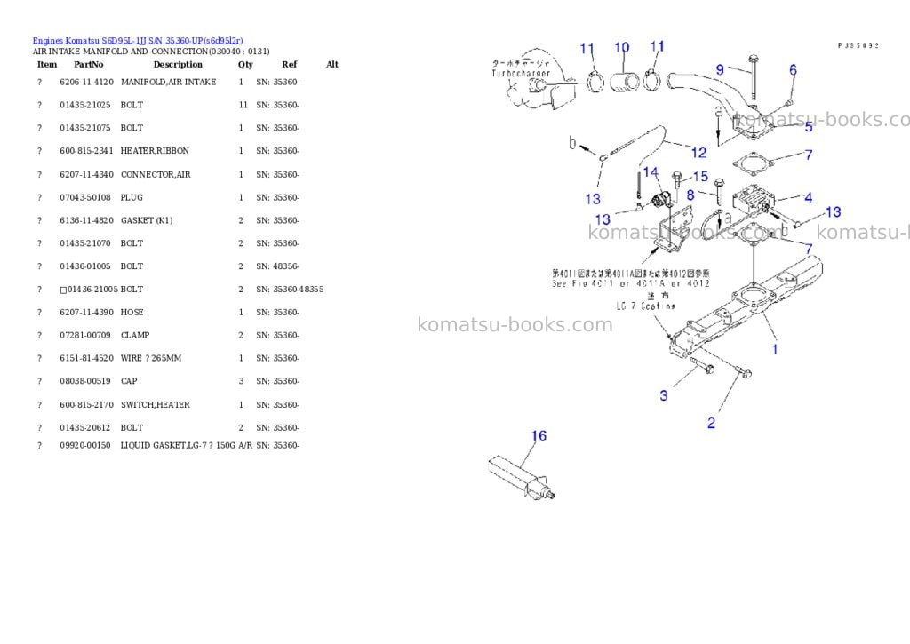 Komatsu s6d95l-1jj s/n 35360-up Parts catalog cover Page 3