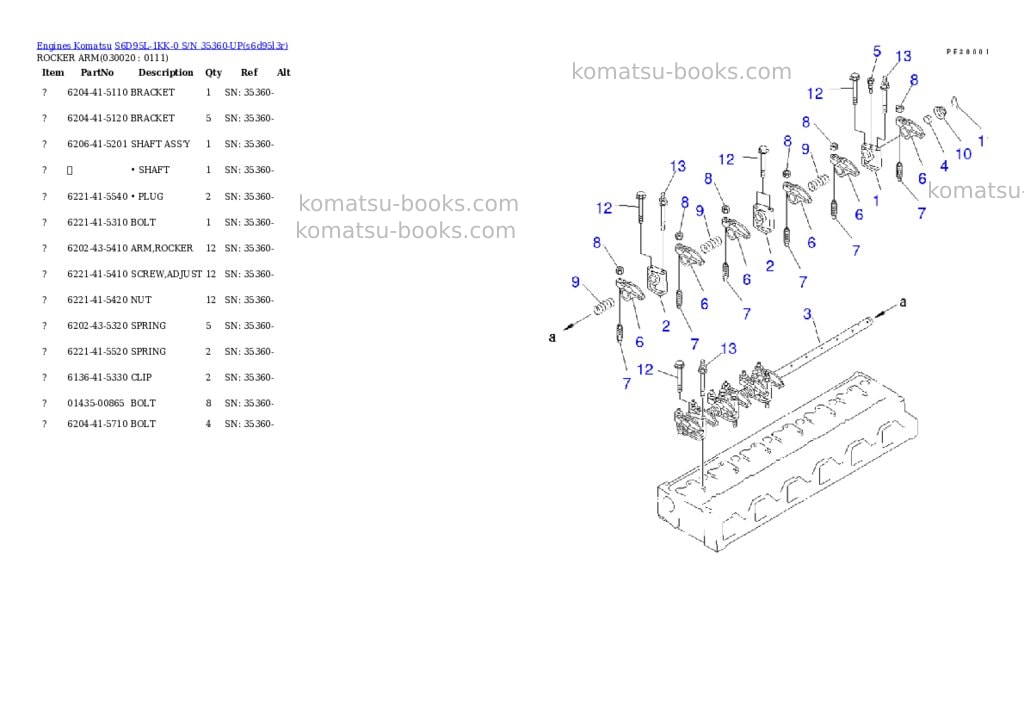 Komatsu s6d95l-1kk-0 s/n 35360-up Parts catalog cover