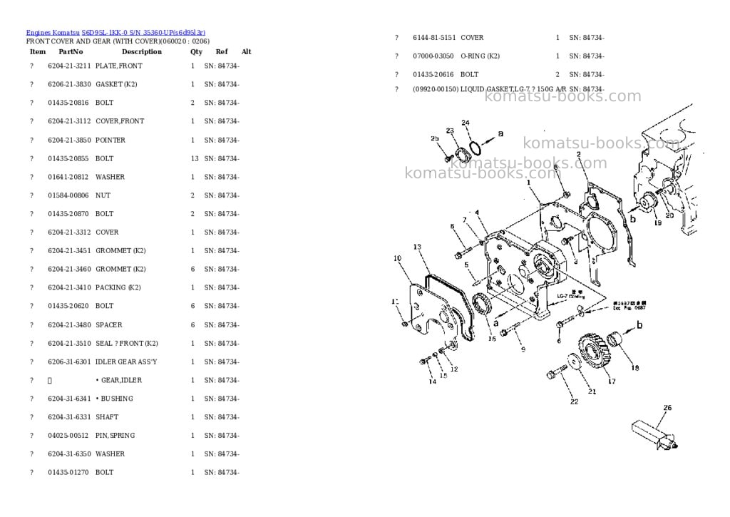 Komatsu s6d95l-1kk-0 s/n 35360-up Parts catalog cover Page 8