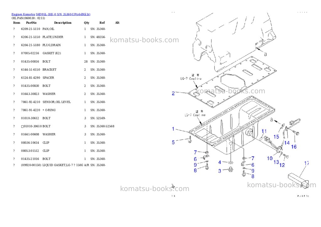 Komatsu s6d95l-1kk-0 s/n 35360-up Parts catalog cover Page 9
