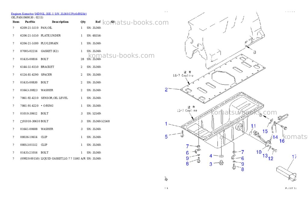 Komatsu S6D95L-1KK-1 S/N 35360-UP Parts catalog cover Page 9 Komatsu S6D95L-1KK-1 S/N 35360-UP Parts catalog cover Page 9
