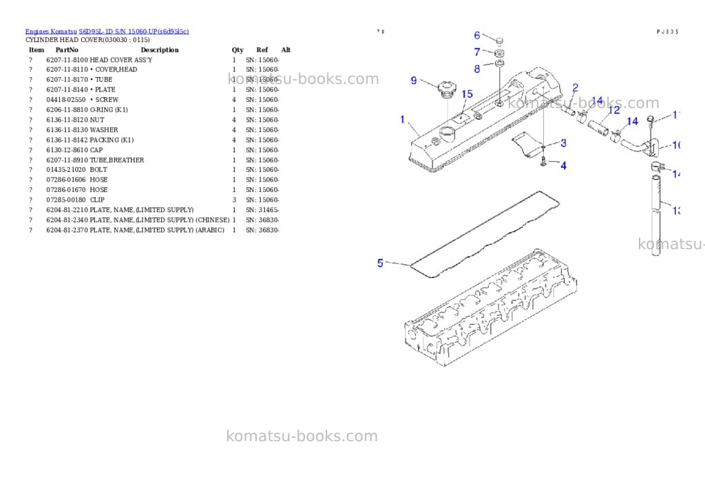 Komatsu S6D95L-1D S/N 15060-UP Parts catalog cover Page 2 Komatsu S6D95L-1D S/N 15060-UP Parts catalog cover Page 2