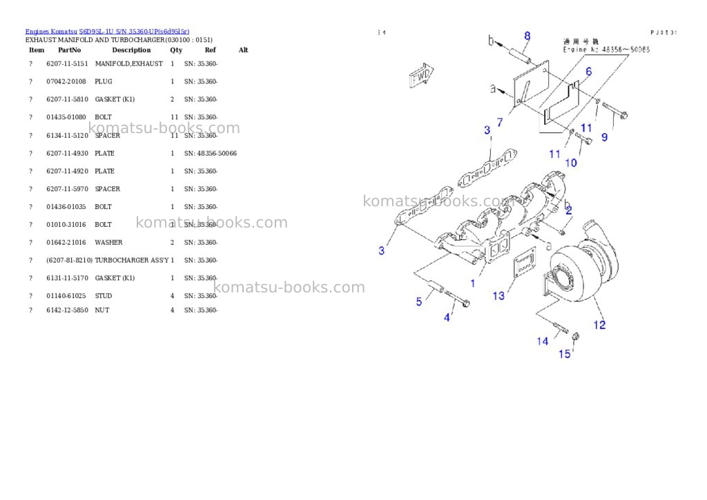 Komatsu S6D95L-1U S/N 35360-UP Parts catalog cover Page 9 Komatsu S6D95L-1U S/N 35360-UP Parts catalog cover Page 9