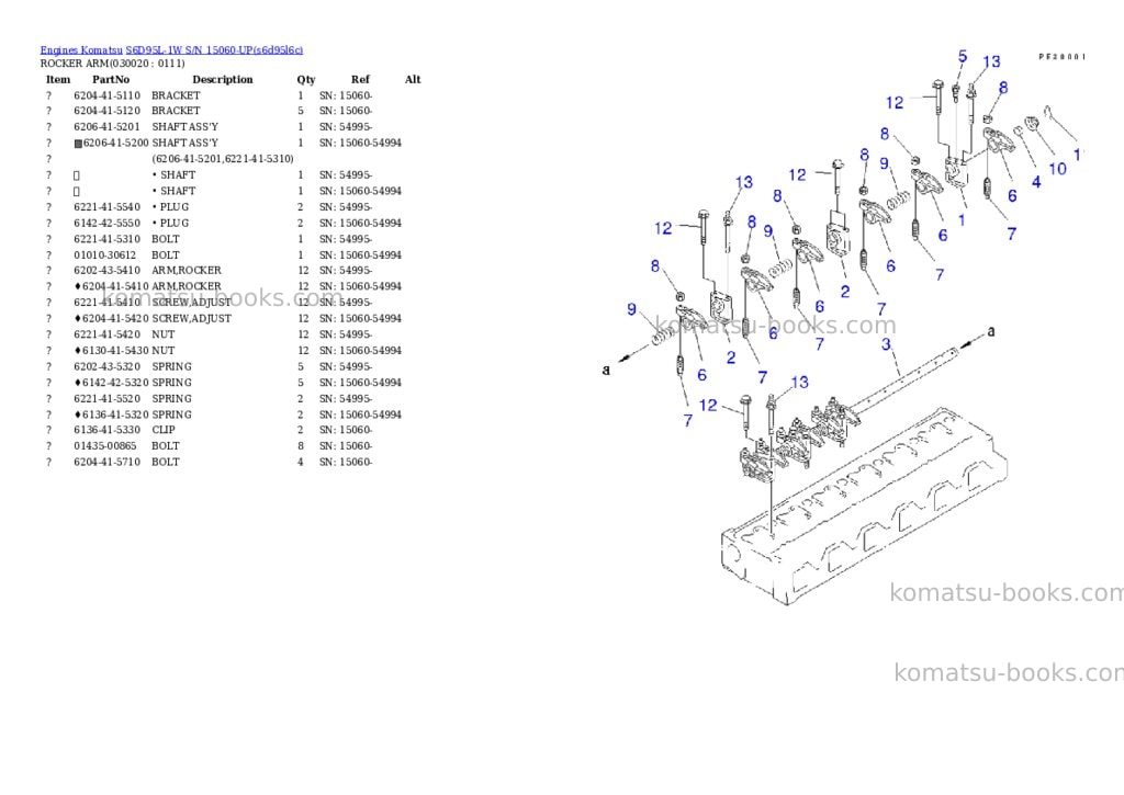 Komatsu s6d95l-1w s/n 15060-up Parts catalog cover Komatsu s6d95l-1w s/n 15060-up Parts catalog cover