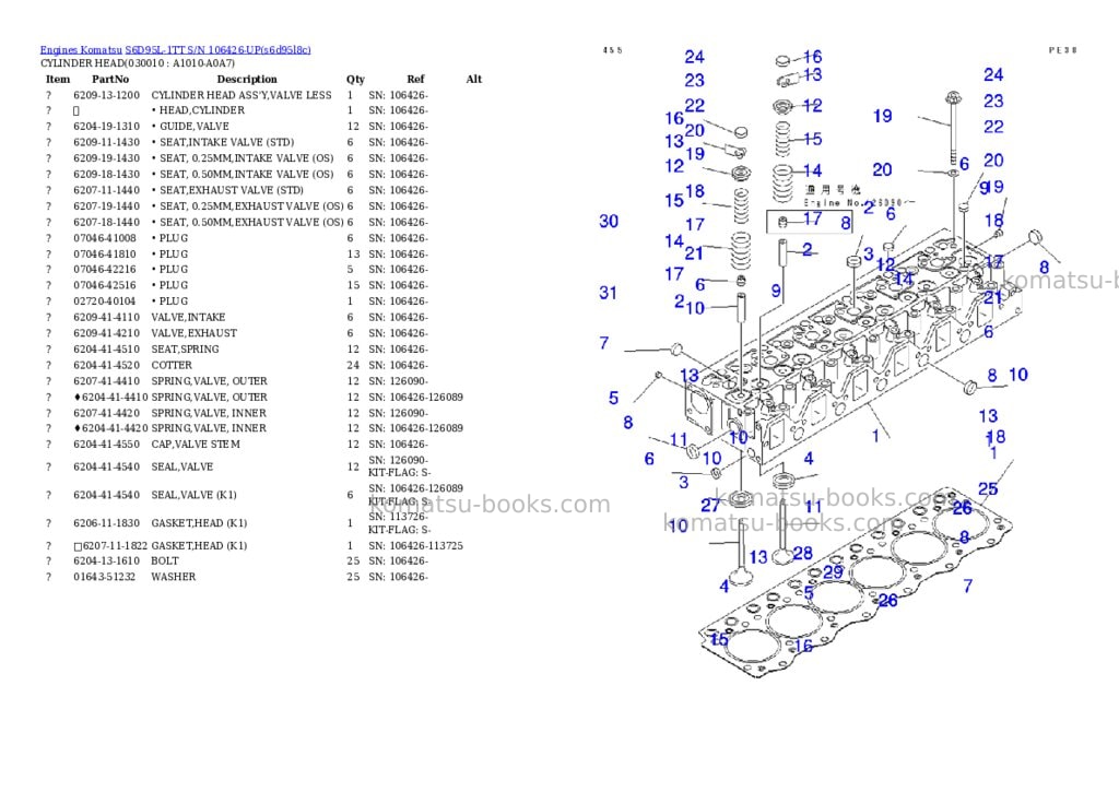 Komatsu S6D95L-1TT S/N 106426-UP Parts catalog cover Komatsu S6D95L-1TT S/N 106426-UP Parts catalog cover