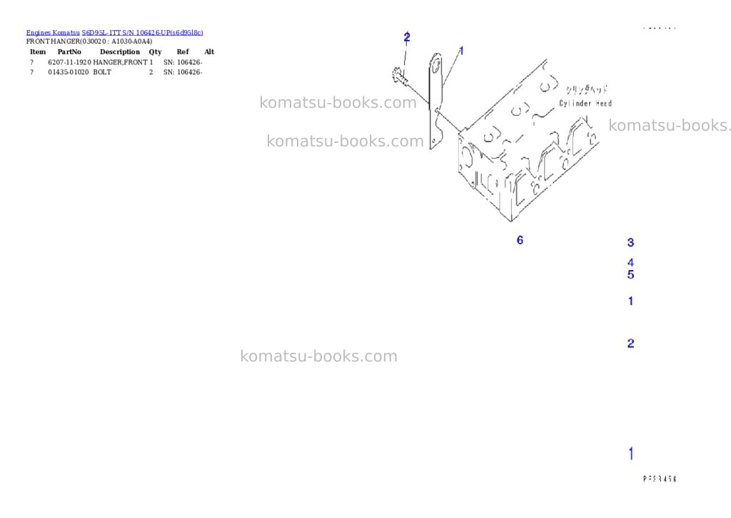 Komatsu S6D95L-1TT S/N 106426-UP Parts catalog cover Page 2 Komatsu S6D95L-1TT S/N 106426-UP Parts catalog cover Page 2