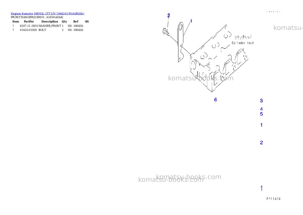 Komatsu S6D95L-1TT S/N 106426-UP Parts catalog cover Page 3 Komatsu S6D95L-1TT S/N 106426-UP Parts catalog cover Page 3