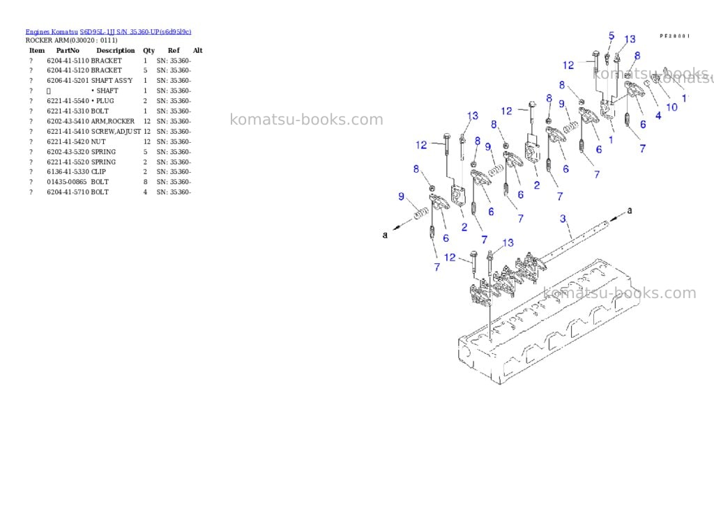 Komatsu S6D95L-1JJ S/N 35360-UP Parts catalog cover