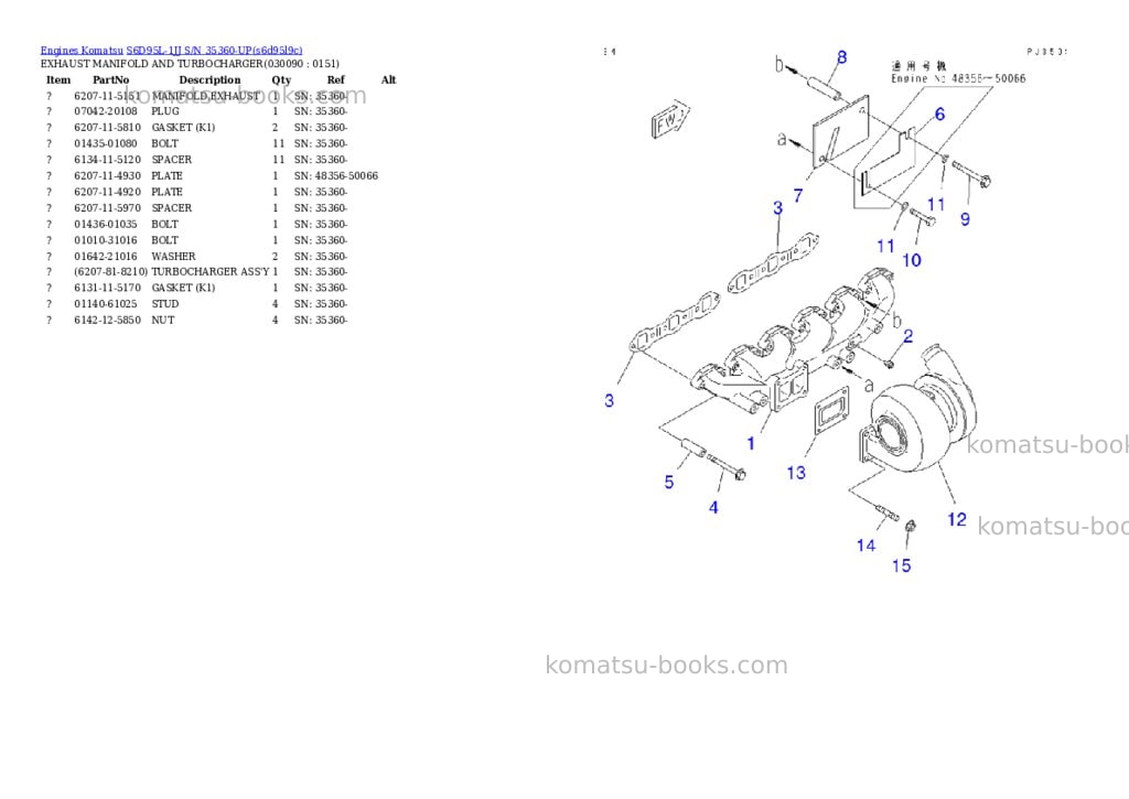 Komatsu S6D95L-1JJ S/N 35360-UP Parts catalog cover Page 8