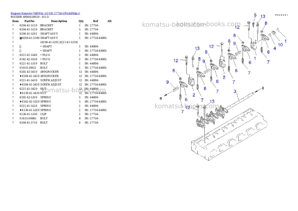 Komatsu S6D95L-1Q S/N 27756-UP Parts catalog cover