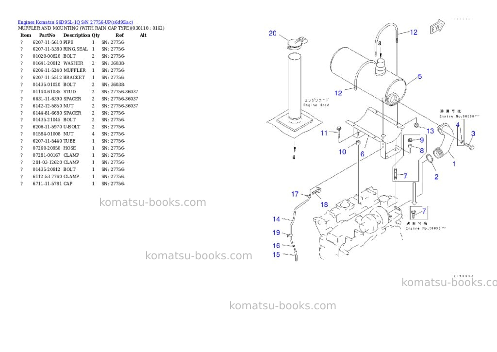 Komatsu S6D95L-1Q S/N 27756-UP Parts catalog cover Page 10