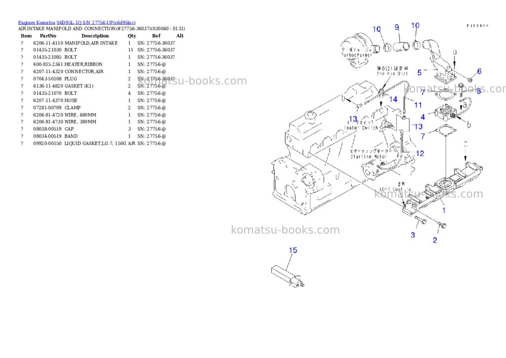 Komatsu S6D95L-1Q S/N 27756-UP Parts catalog cover Page 3