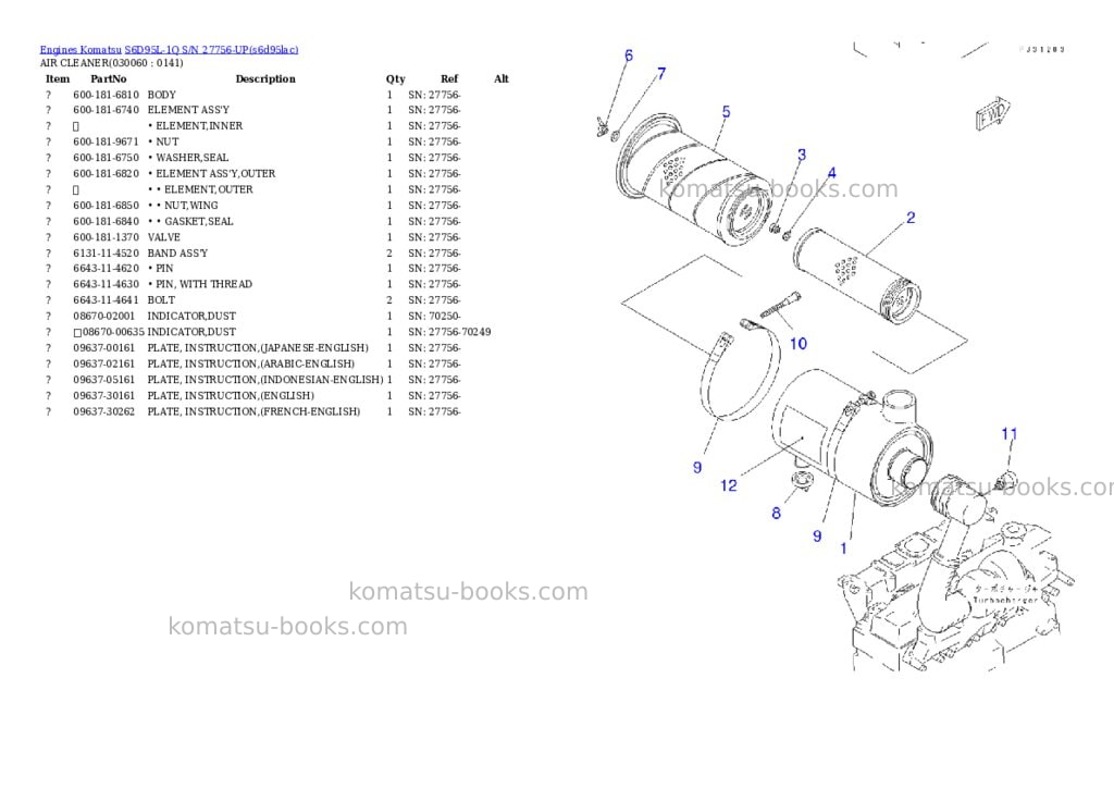 Komatsu S6D95L-1Q S/N 27756-UP Parts catalog cover Page 5