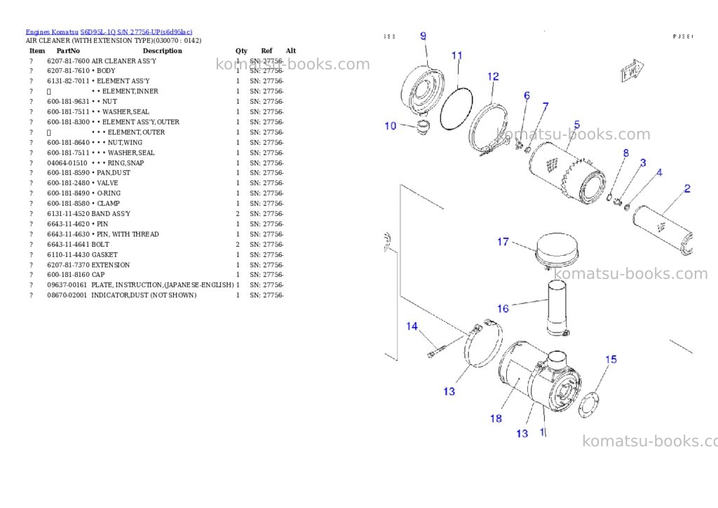 Komatsu S6D95L-1Q S/N 27756-UP Parts catalog cover Page 6