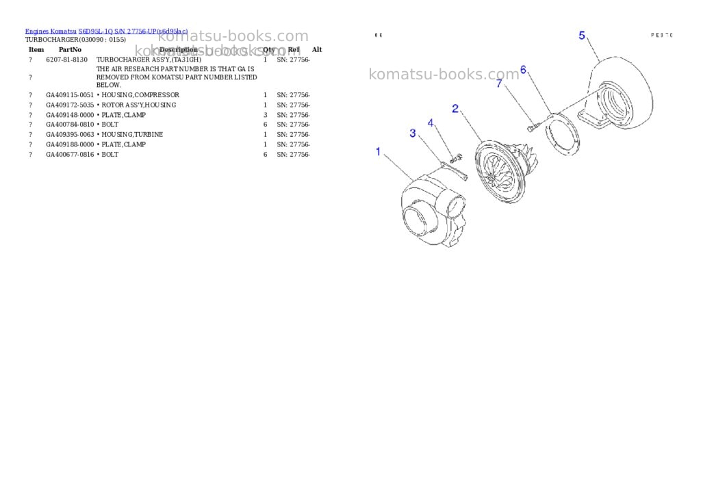 Komatsu S6D95L-1Q S/N 27756-UP Parts catalog cover Page 8