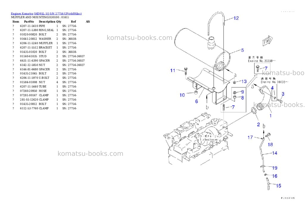 Komatsu S6D95L-1Q S/N 27756-UP Parts catalog cover Page 9