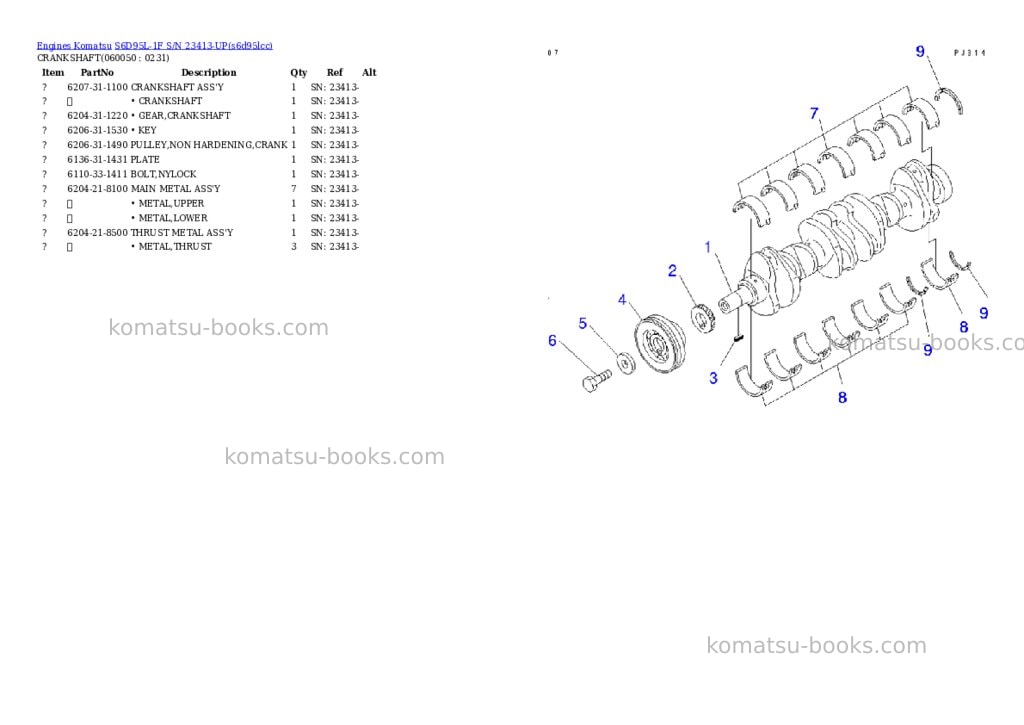 Komatsu S6D95L-1F S/N 23413-UP Parts catalog cover Page 10 Komatsu S6D95L-1F S/N 23413-UP Parts catalog cover Page 10