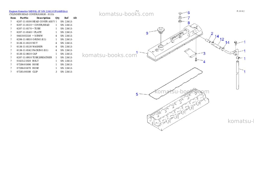 Komatsu S6D95L-1F S/N 23413-UP Parts catalog cover Page 2 Komatsu S6D95L-1F S/N 23413-UP Parts catalog cover Page 2