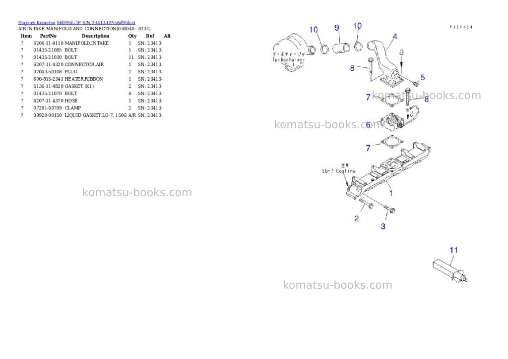 Komatsu S6D95L-1F S/N 23413-UP Parts catalog cover Page 3 Komatsu S6D95L-1F S/N 23413-UP Parts catalog cover Page 3