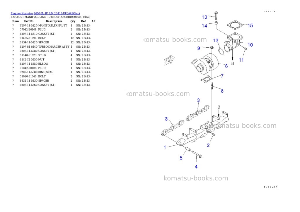Komatsu S6D95L-1F S/N 23413-UP Parts catalog cover Page 5 Komatsu S6D95L-1F S/N 23413-UP Parts catalog cover Page 5