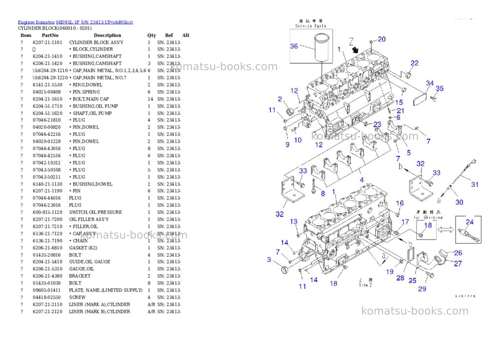 Komatsu S6D95L-1F S/N 23413-UP Parts catalog cover Page 6 Komatsu S6D95L-1F S/N 23413-UP Parts catalog cover Page 6