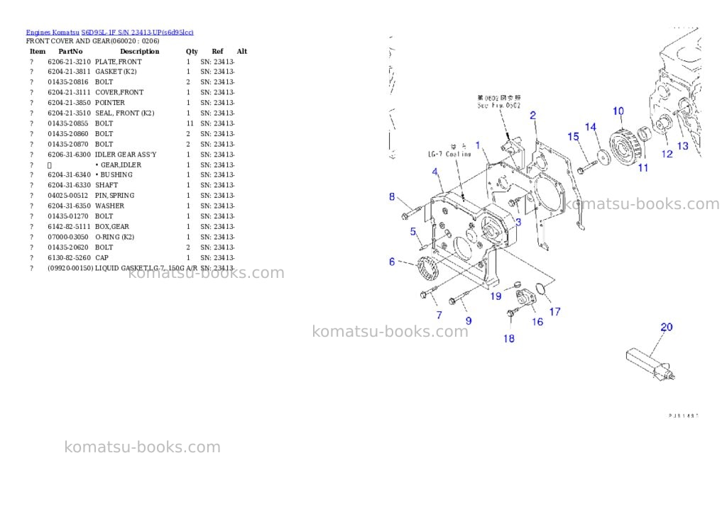 Komatsu S6D95L-1F S/N 23413-UP Parts catalog cover Page 7 Komatsu S6D95L-1F S/N 23413-UP Parts catalog cover Page 7