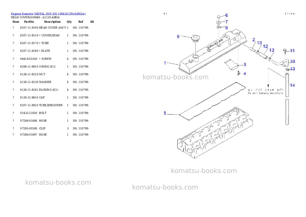 Komatsu s6d95l-1nn s/n 106426-up Parts catalog cover Page 3 Komatsu s6d95l-1nn s/n 106426-up Parts catalog cover Page 3