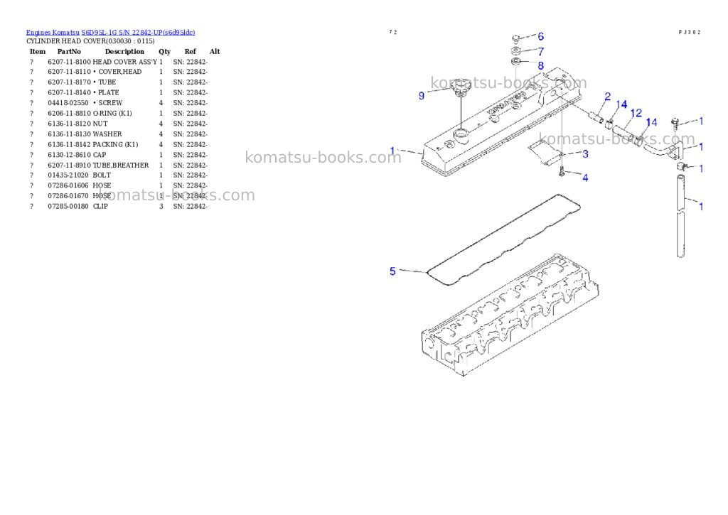 Komatsu s6d95l-1g s/n 22842-up Parts catalog cover Page 2 Komatsu s6d95l-1g s/n 22842-up Parts catalog cover Page 2