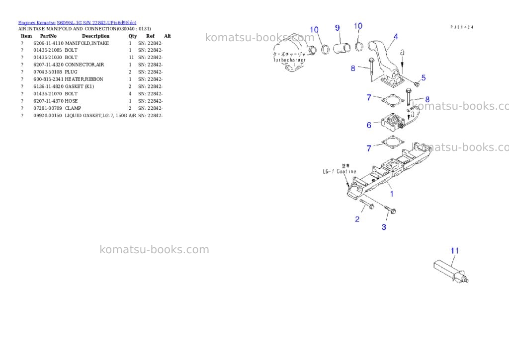 Komatsu s6d95l-1g s/n 22842-up Parts catalog cover Page 3 Komatsu s6d95l-1g s/n 22842-up Parts catalog cover Page 3