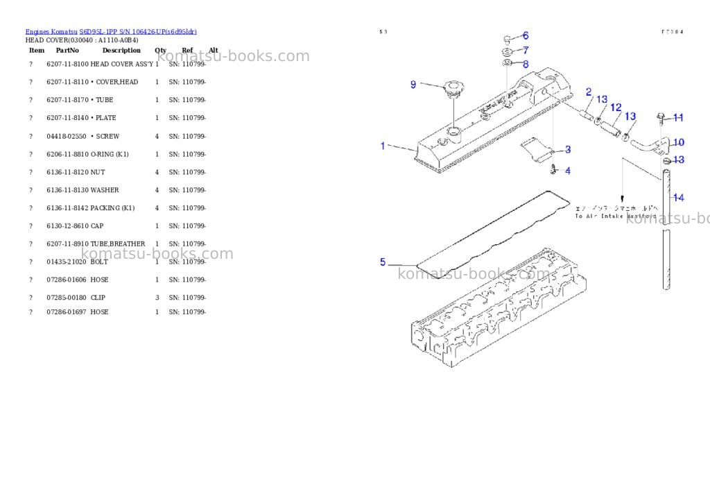 Komatsu s6d95l-1pp s/n 106426-up Parts catalog cover Page 3 Komatsu s6d95l-1pp s/n 106426-up Parts catalog cover Page 3