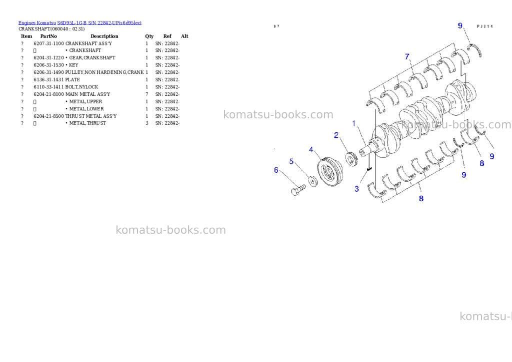 Komatsu S6D95L-1G-B S/N 22842-UP Parts catalog cover Page 10 Komatsu S6D95L-1G-B S/N 22842-UP Parts catalog cover Page 10