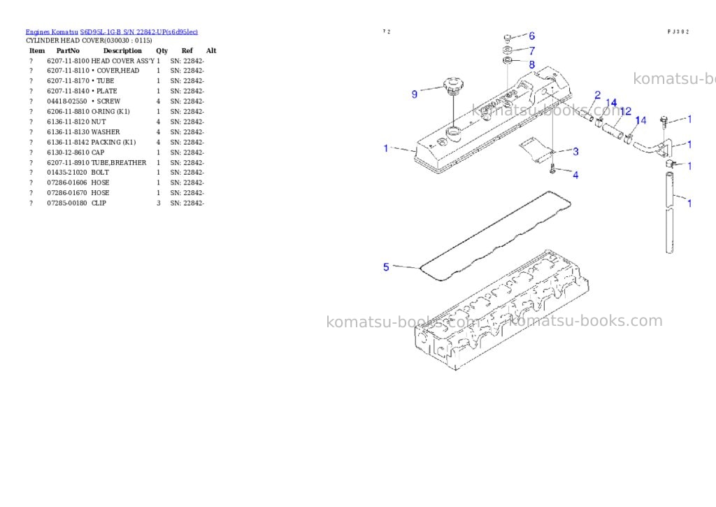 Komatsu S6D95L-1G-B S/N 22842-UP Parts catalog cover Page 2 Komatsu S6D95L-1G-B S/N 22842-UP Parts catalog cover Page 2