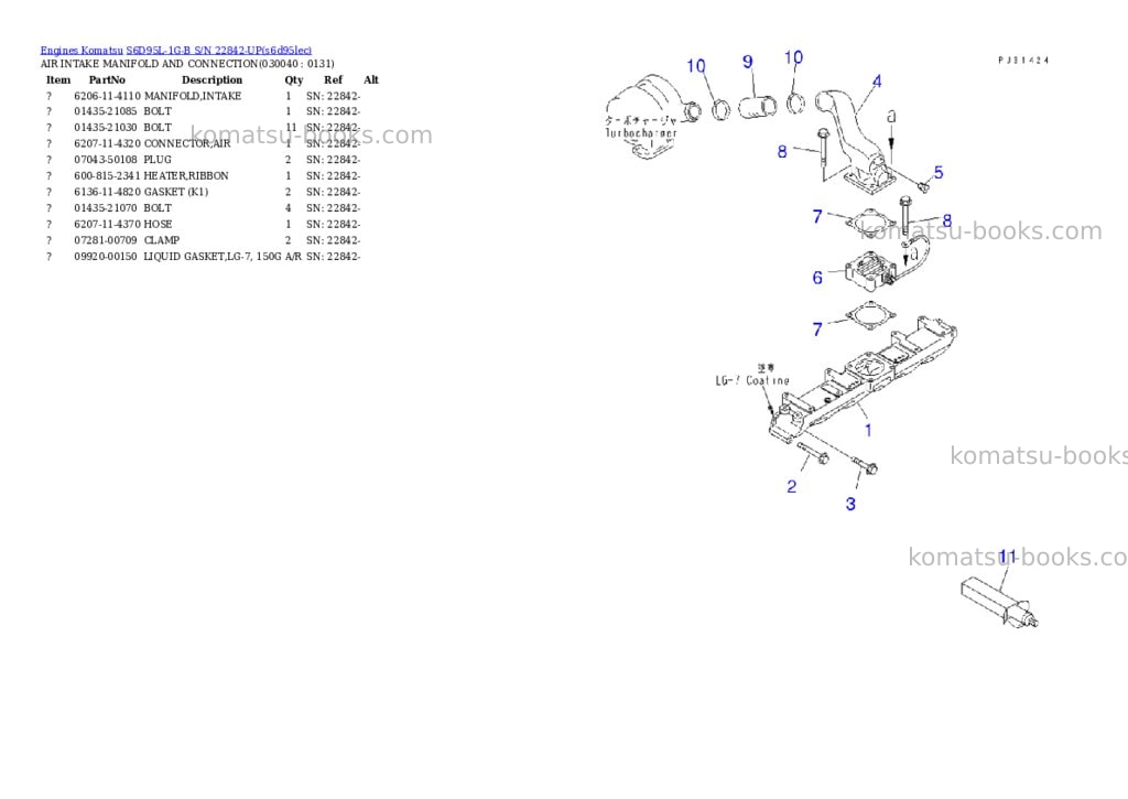 Komatsu S6D95L-1G-B S/N 22842-UP Parts catalog cover Page 3 Komatsu S6D95L-1G-B S/N 22842-UP Parts catalog cover Page 3