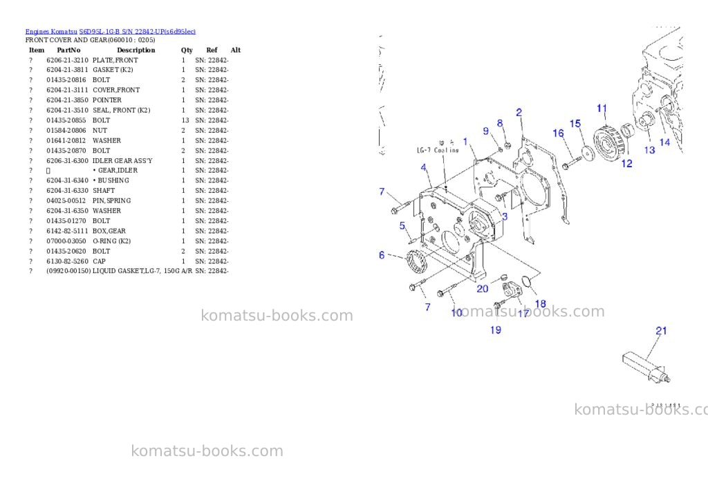 Komatsu S6D95L-1G-B S/N 22842-UP Parts catalog cover Page 7 Komatsu S6D95L-1G-B S/N 22842-UP Parts catalog cover Page 7