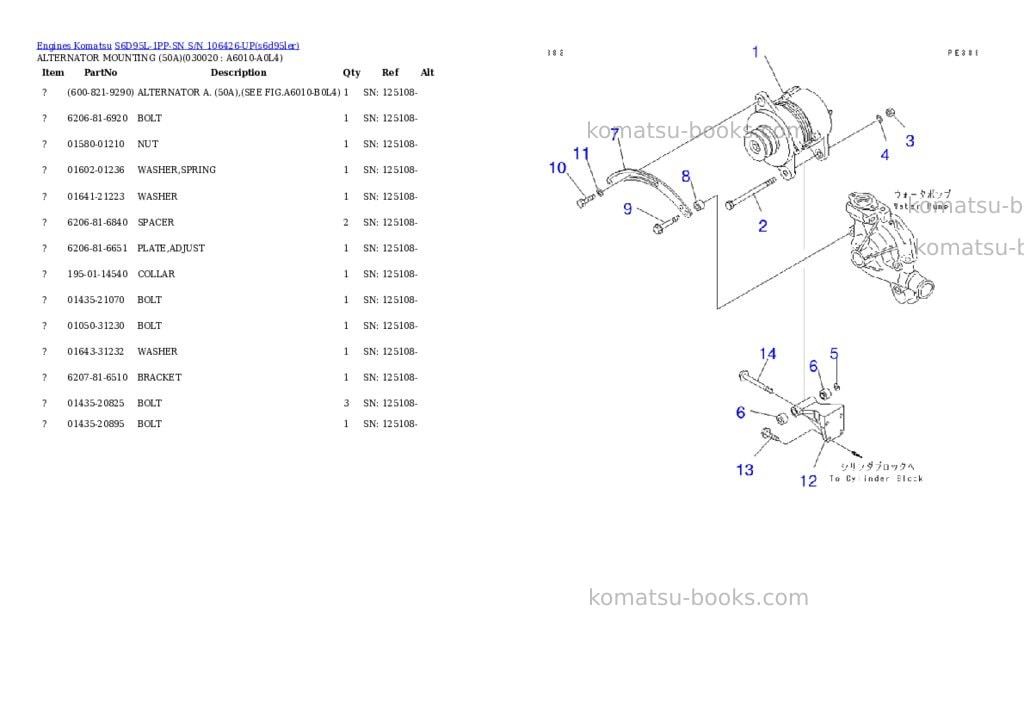 Komatsu s6d95l-1pp-sn s/n 106426-up Parts catalog cover Komatsu s6d95l-1pp-sn s/n 106426-up Parts catalog cover