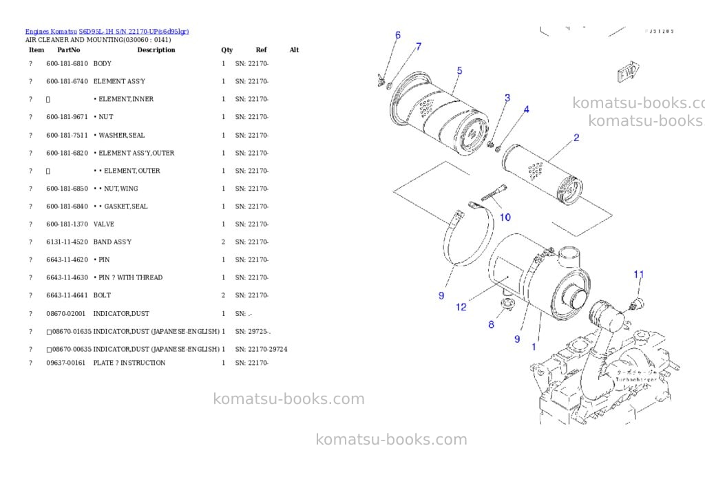 Komatsu s6d95l-1h s/n 22170-up Parts catalog cover Page 5 Komatsu s6d95l-1h s/n 22170-up Parts catalog cover Page 5